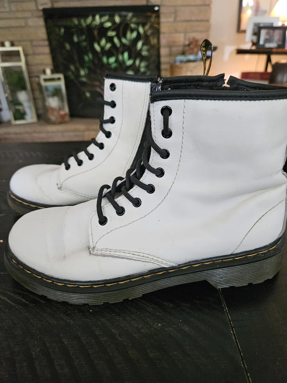 Dr. Martens White Leather Lace-Up Boot with Black Trim